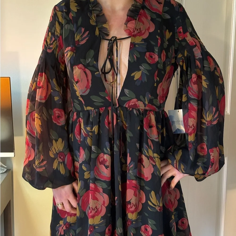 NEW WITH TAGS, Gorg Majorelle Black Dress with Red Florals - Picture 1 of 7